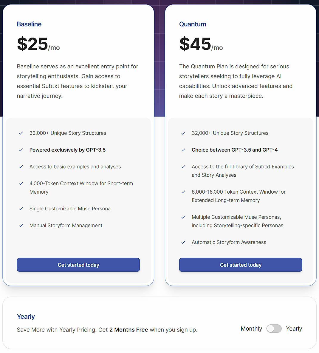 Pricing screenshot