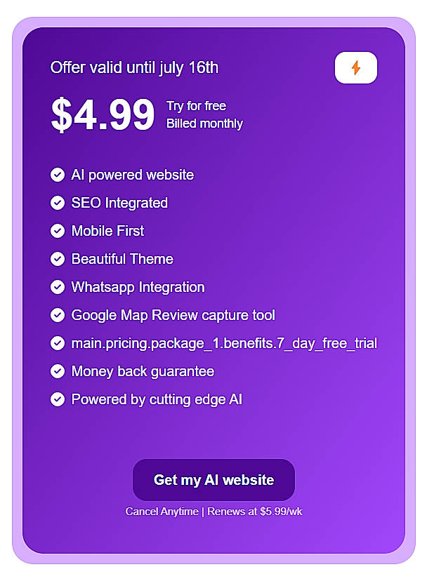 Pricing screenshot