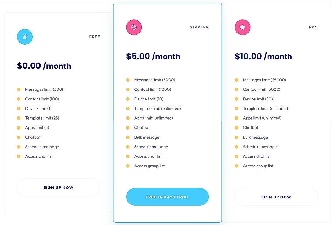 Pricing screenshot