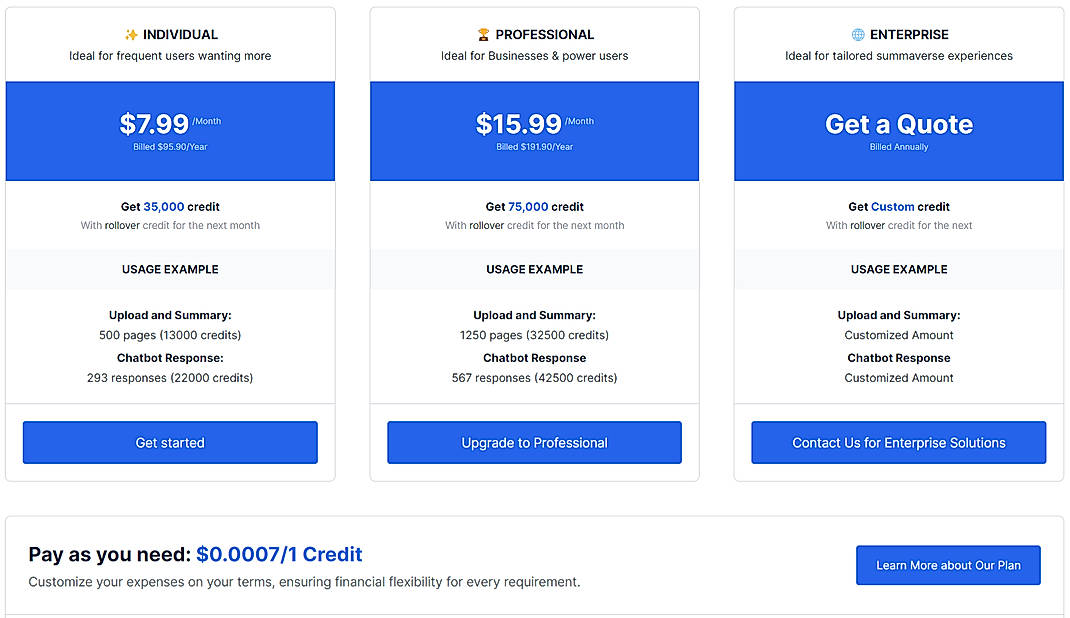 Pricing screenshot