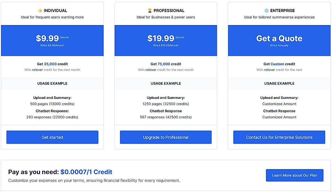 Pricing screenshot