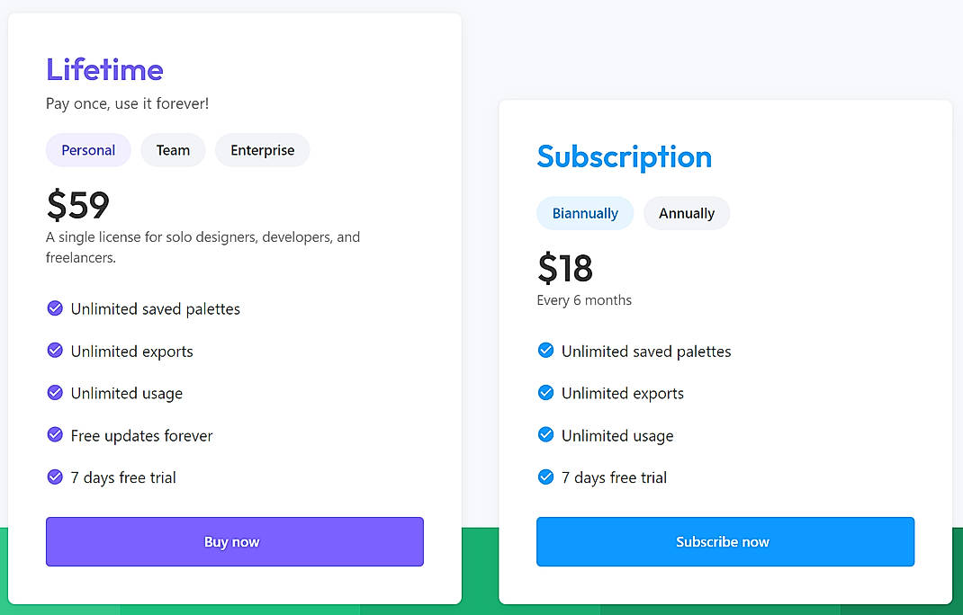 Pricing screenshot
