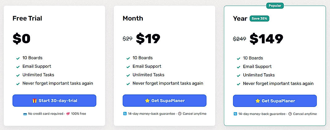 Pricing screenshot