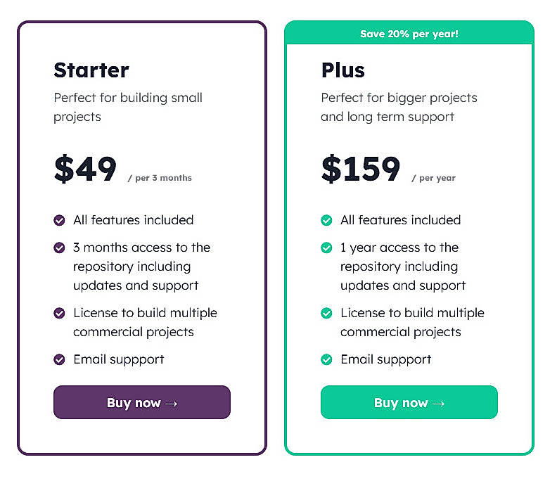 Pricing screenshot