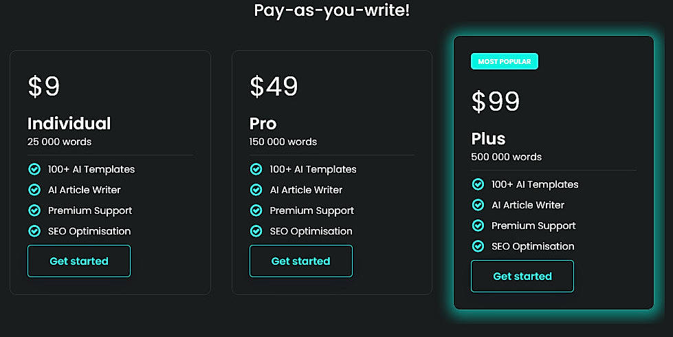 Pricing screenshot