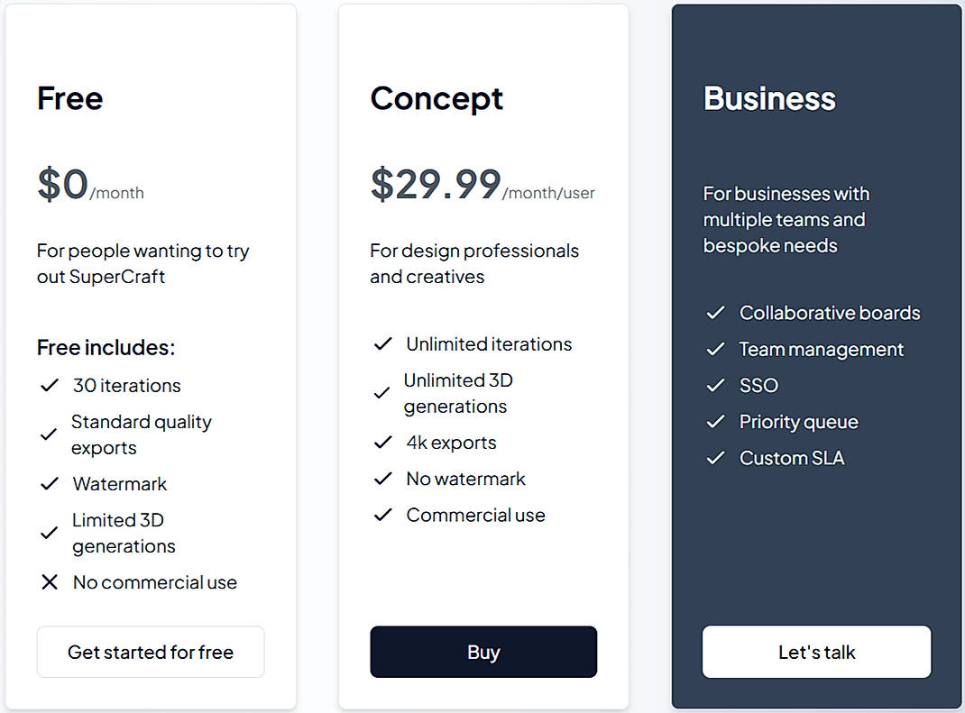 Pricing screenshot