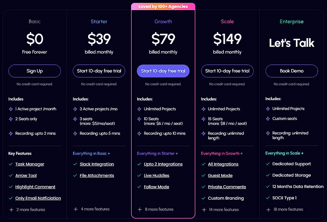 Pricing screenshot