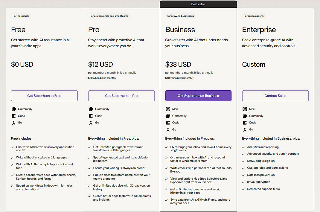 Pricing screenshot