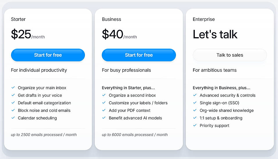Pricing screenshot