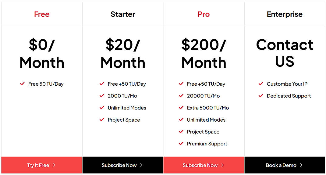 Pricing screenshot
