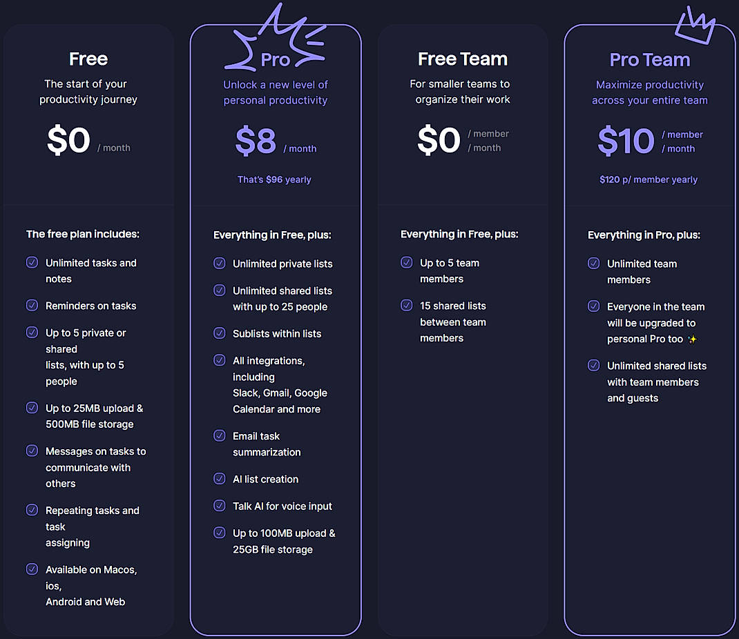 Pricing screenshot