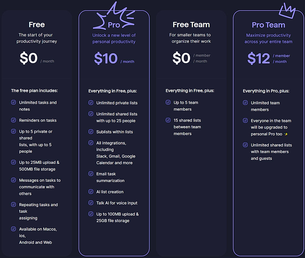 Pricing screenshot