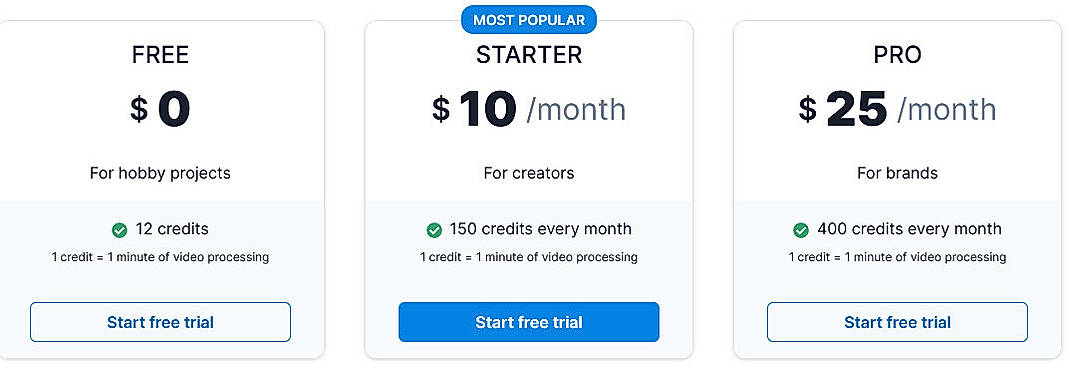 Pricing screenshot