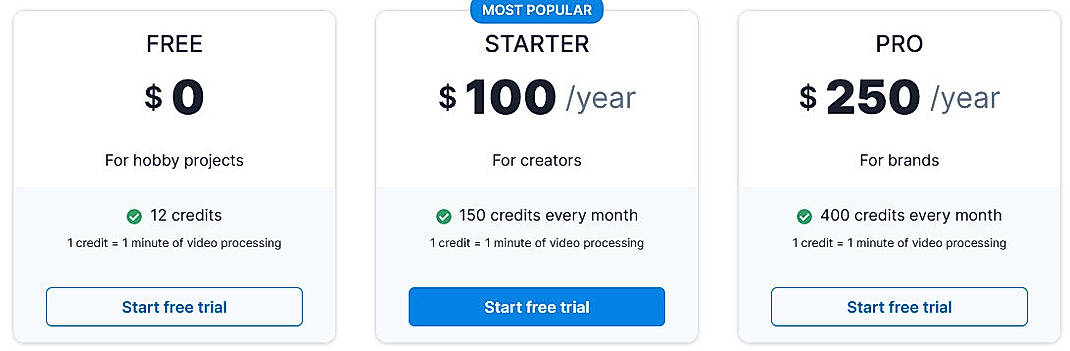 Pricing screenshot