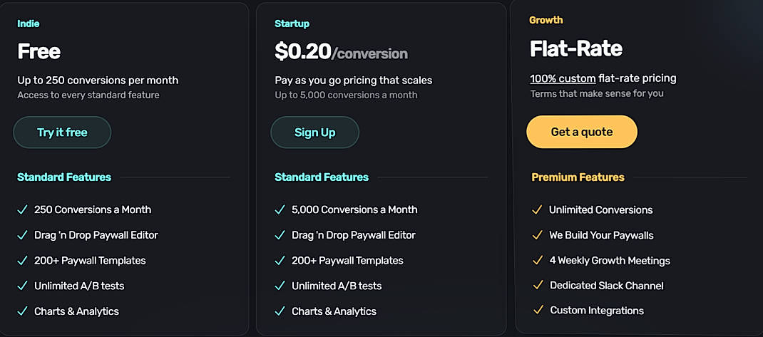 Pricing screenshot
