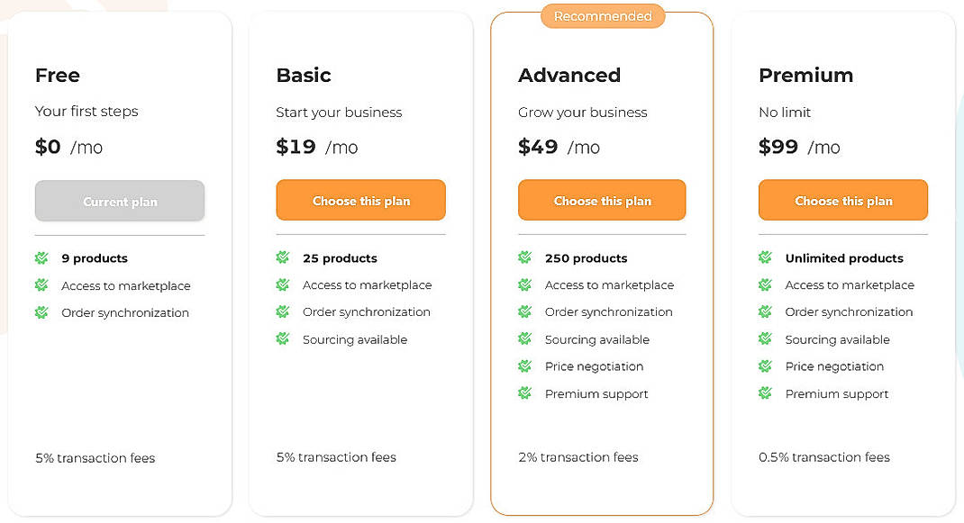 Pricing screenshot