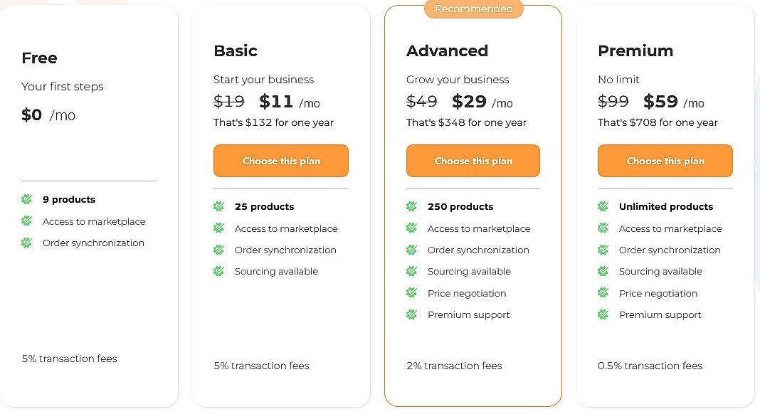Pricing screenshot