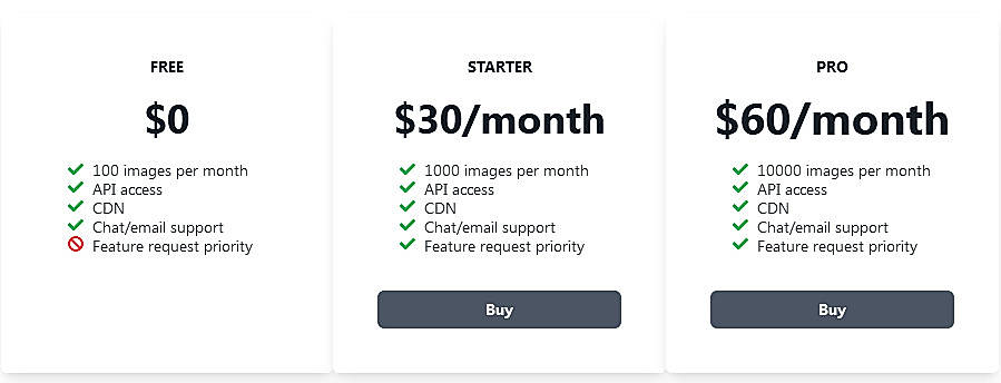 Pricing screenshot