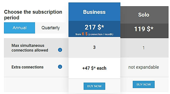 Pricing screenshot