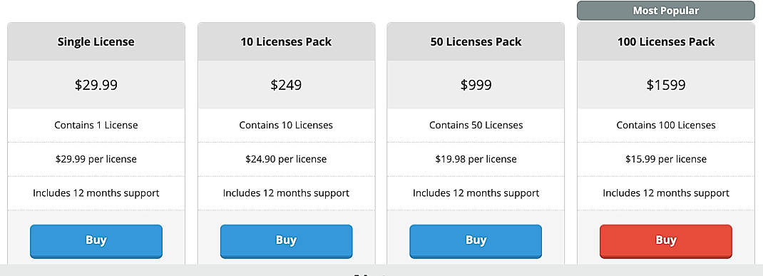 Pricing screenshot