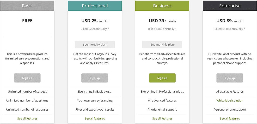 Pricing screenshot