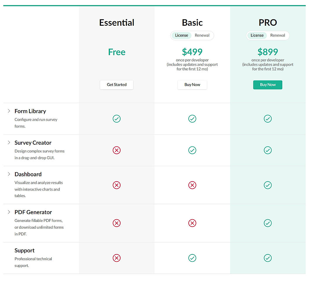 Pricing screenshot