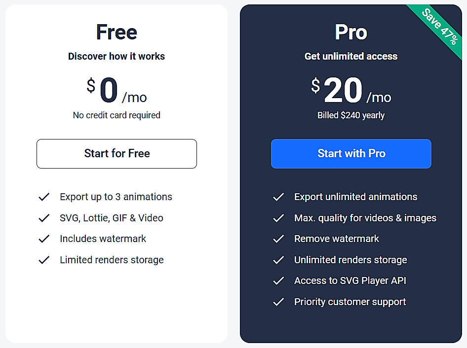 Pricing screenshot