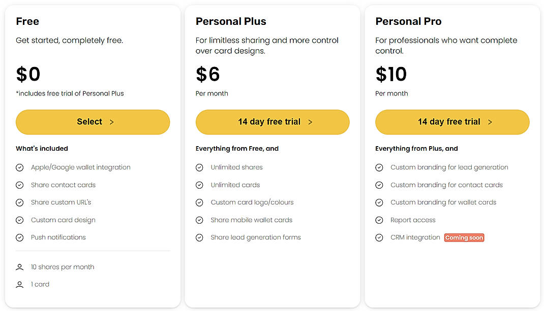 Pricing screenshot