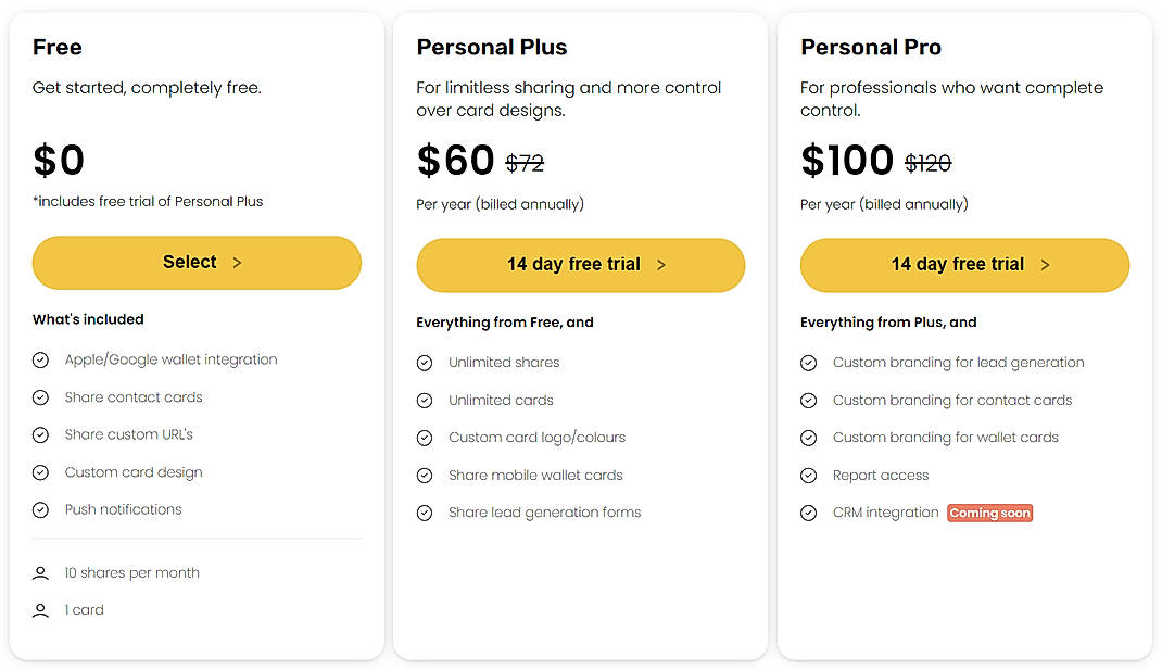 Pricing screenshot
