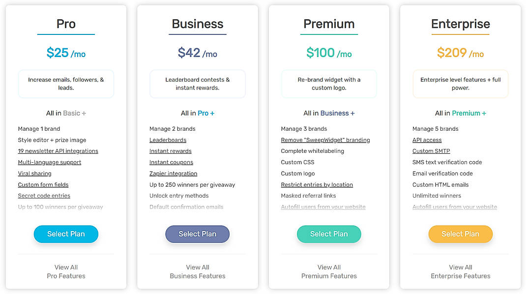 Pricing screenshot