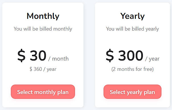 Pricing screenshot