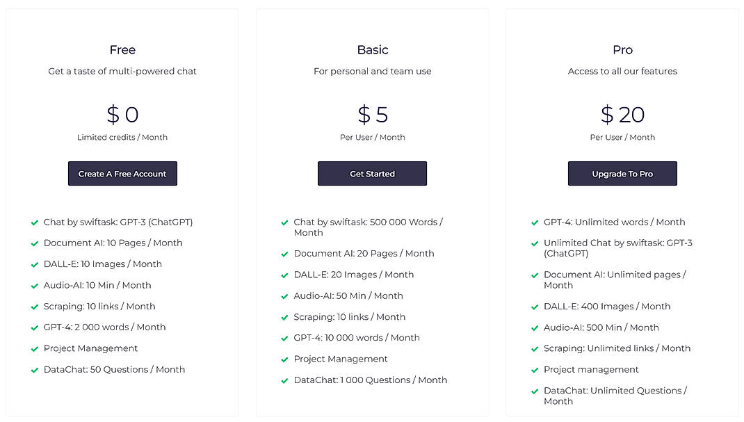 Pricing screenshot