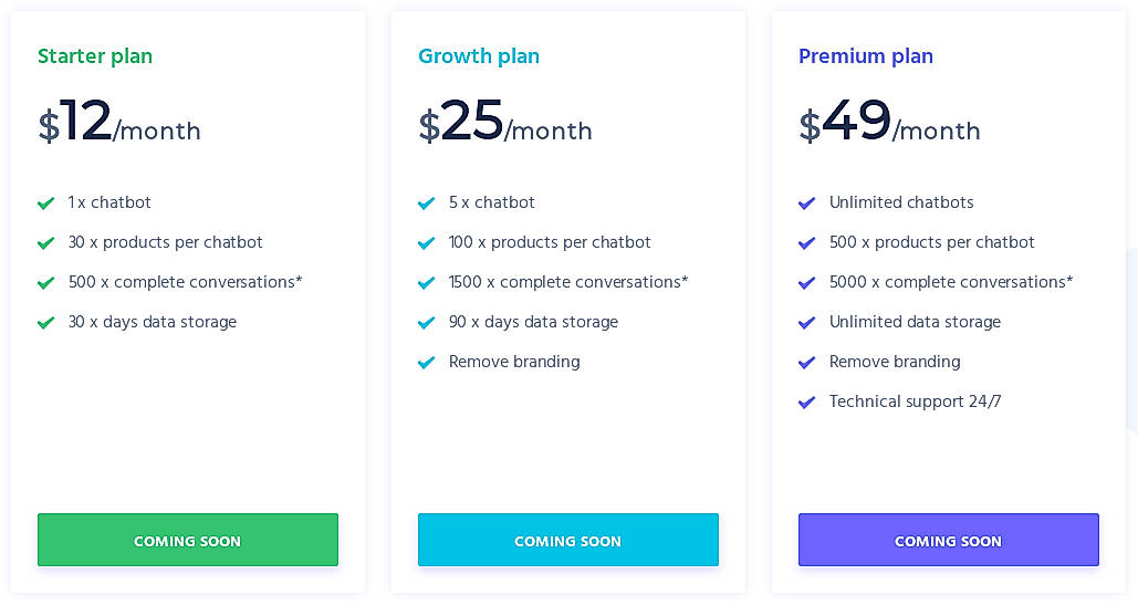 Pricing screenshot