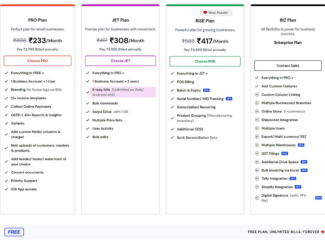 Pricing screenshot