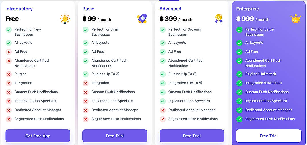 Pricing screenshot