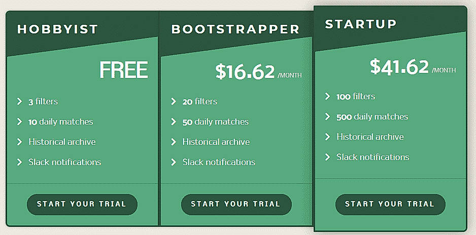 Pricing screenshot