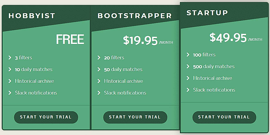Pricing screenshot