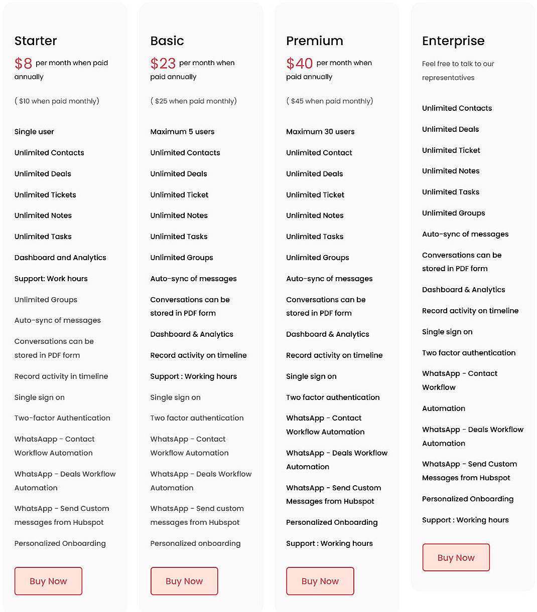 Pricing screenshot