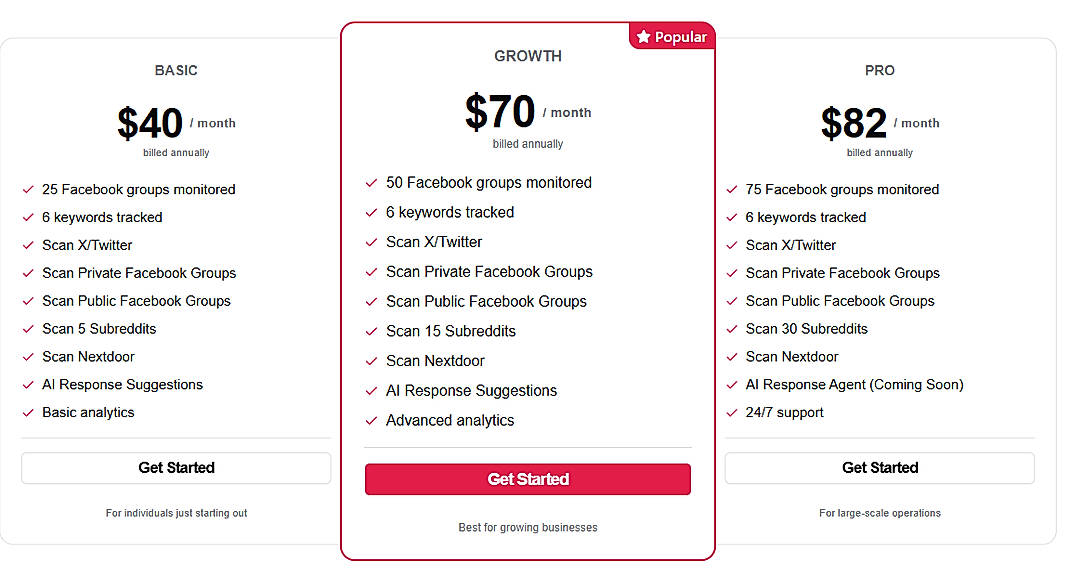 Pricing screenshot