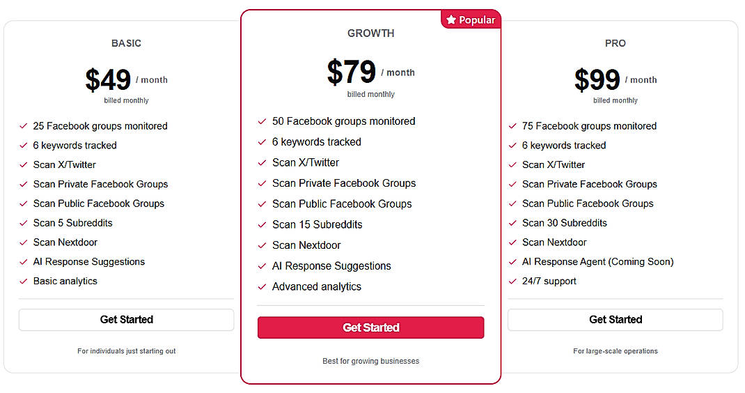 Pricing screenshot