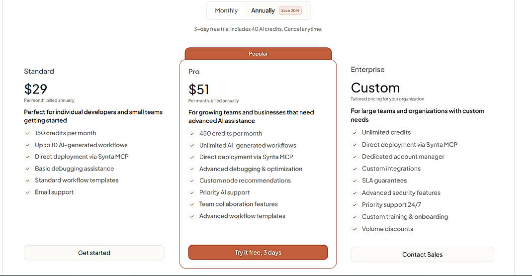 Pricing screenshot