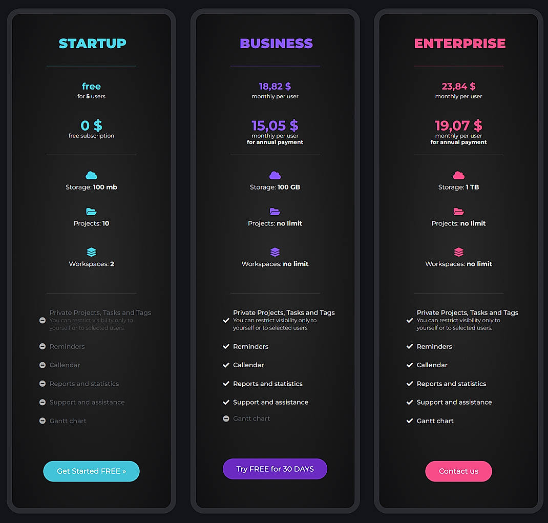 Pricing screenshot