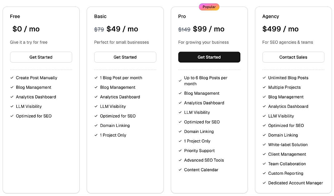 Pricing screenshot