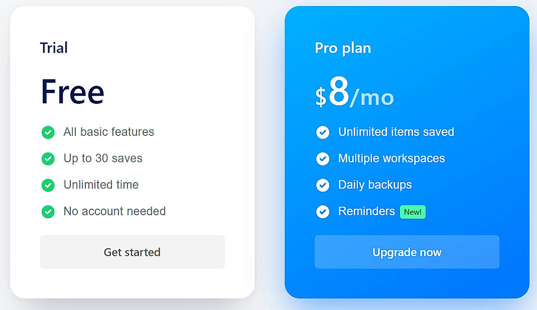Pricing screenshot