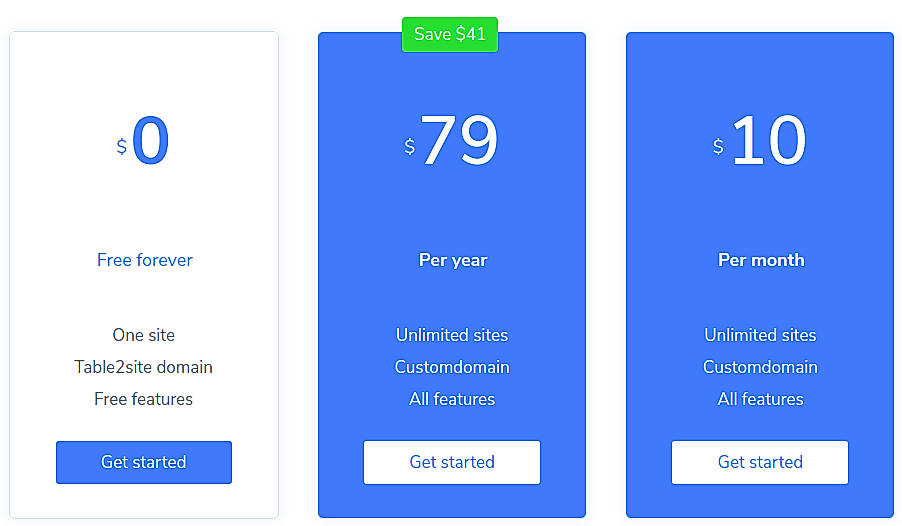 Pricing screenshot