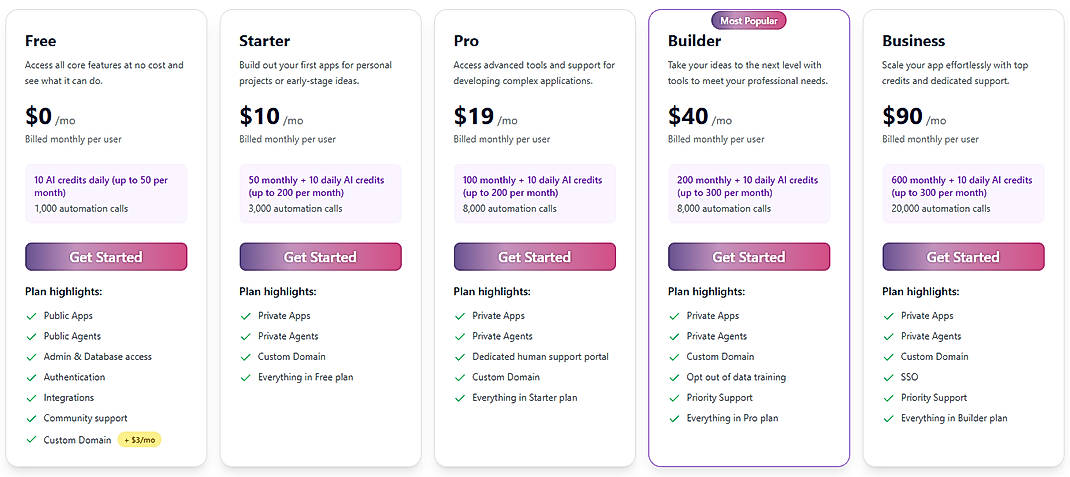 Pricing screenshot