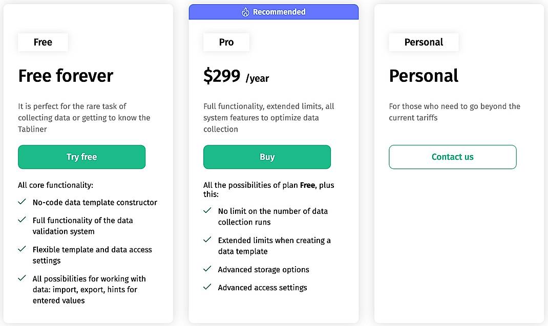 Pricing screenshot