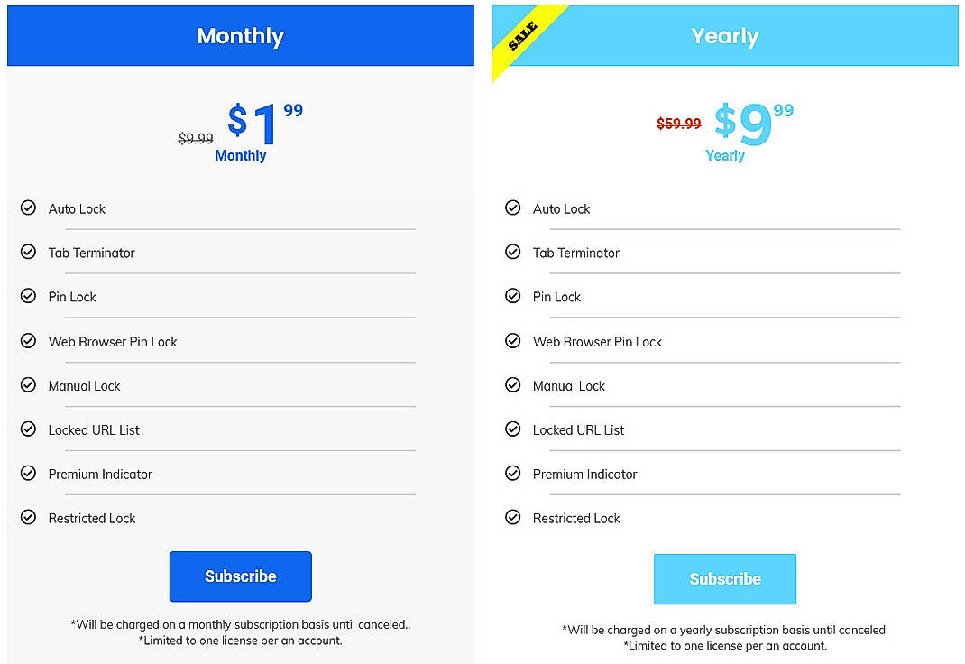Pricing screenshot