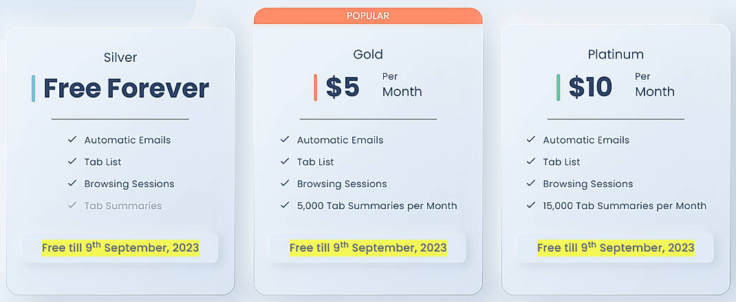 Pricing screenshot