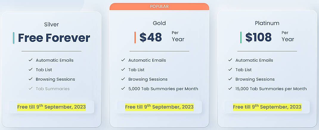 Pricing screenshot